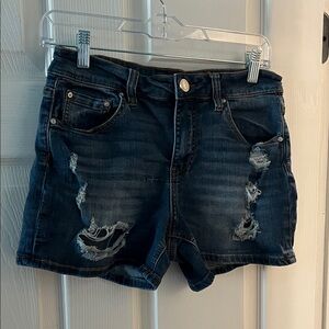 Indigo Rein Dark Blue Distressed Jean Shorts